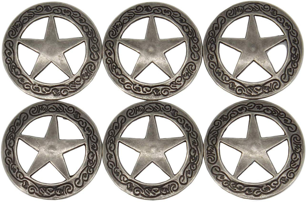1.12 Inches Western Engraved Star Concho for Leather with 0.39 Inches Screw Back, Set of 6