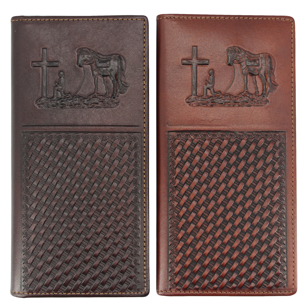 Janhooya Men's Genuine Leather Long Bifold Western Cowboy Wallet for Men Praying Cowboy
