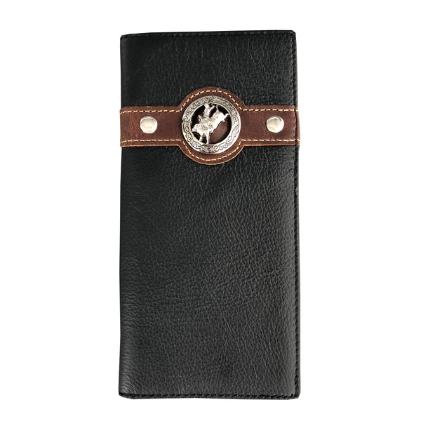 Janhooya Mens Western Cowboy Wallet Rodeo Concho Genuine Leather Long Bifold Wallet (3 Colors)