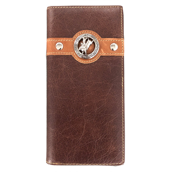 Janhooya Mens Western Cowboy Wallet Rodeo Concho Genuine Leather Long Bifold Wallet (3 Colors)