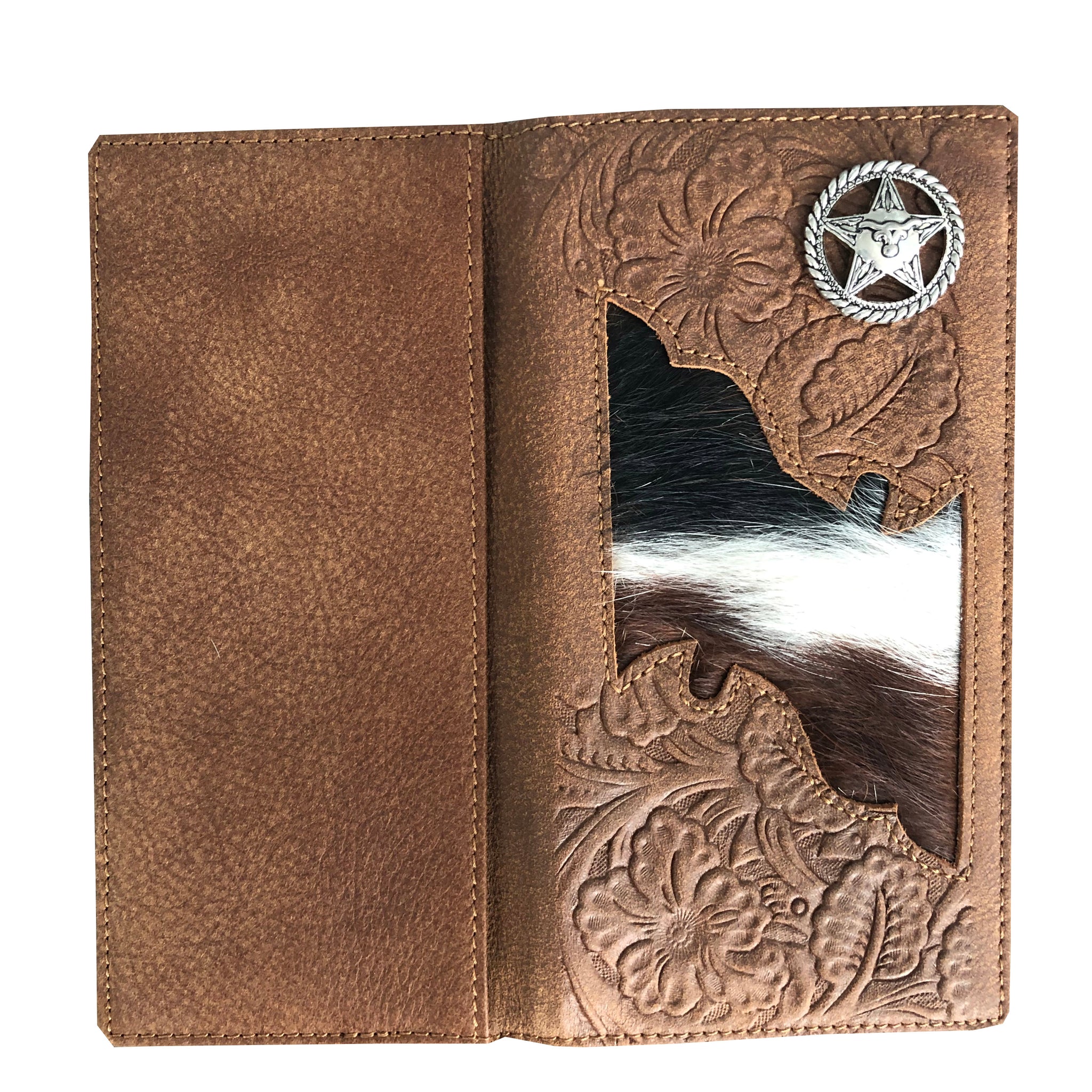 Janhooya Western Cowboy Wallet Star Concho Genuine Leather Long Bifold