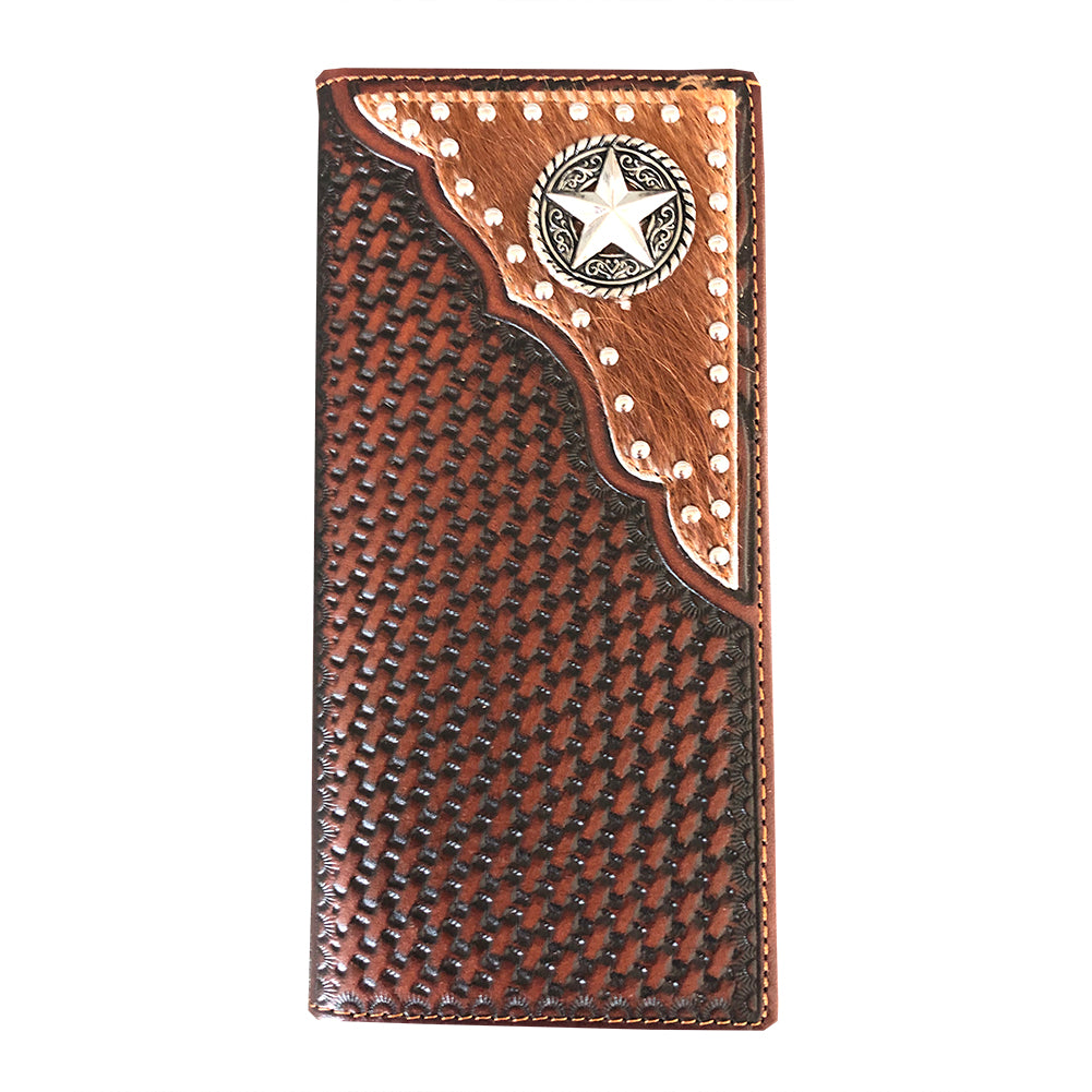 Janhooya Star Concho Western Cowboy Wallet for Men Rodeo Wallet Leather Long Bifold Wallet (Fur May Vary)