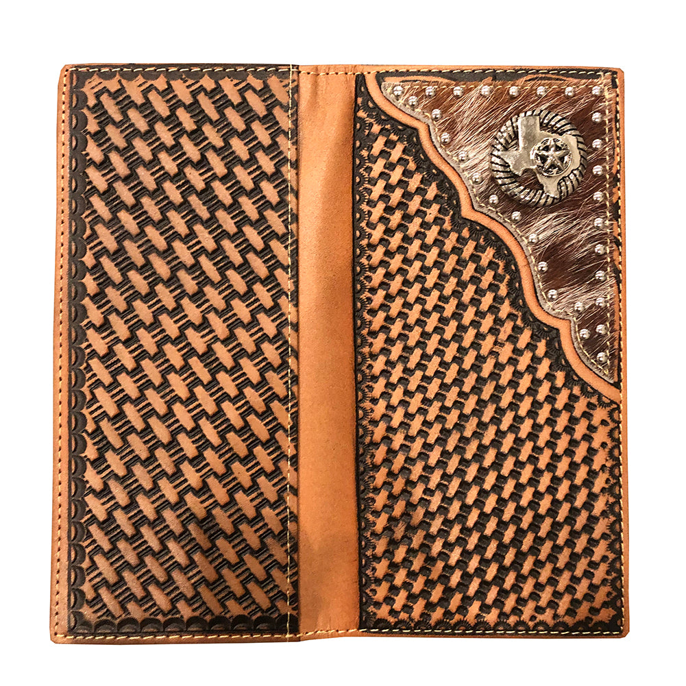 Star Western Mens Wallet Bifold Check Book, Faux Leather croc pattern brown