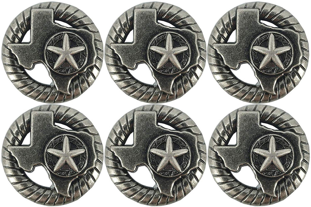 1.18 Inches Western Engraved Texas Map Star Concho for Leather with 0.39 Inches Screw Back, Set of 6