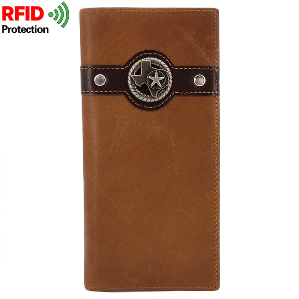 Janhooya Western Wallet for Men RFID Leather Long Bifold Cowboy Wallet Texas Star